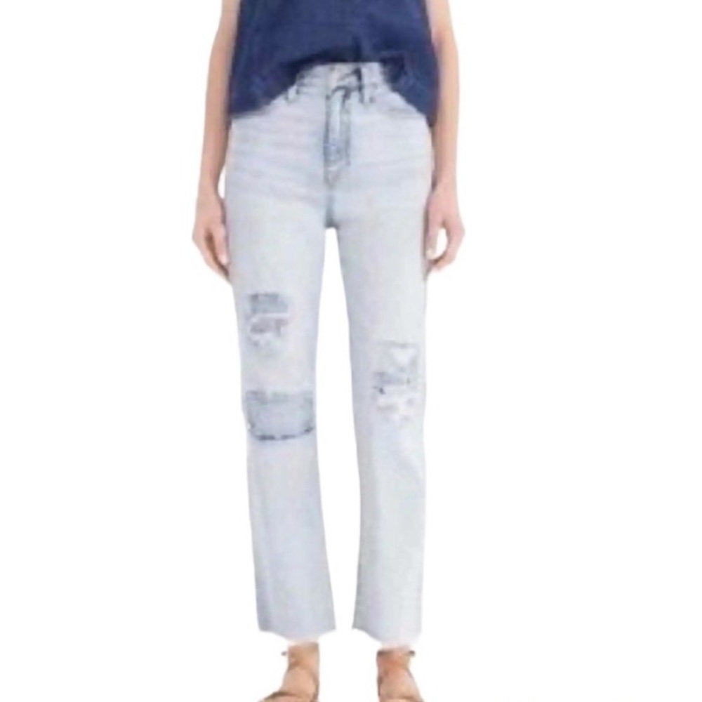 Point Sur J. Crew High Rise Slim Boy Jeans Cropped Frayed Light Wash Size 26